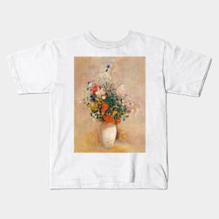 Vase of Flowers (Pink Background) by Odilon Redon Kids T-Shirt